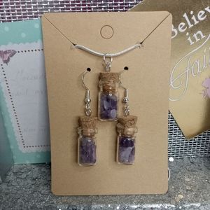 Glass bottle Amethyst crystal jewelry set